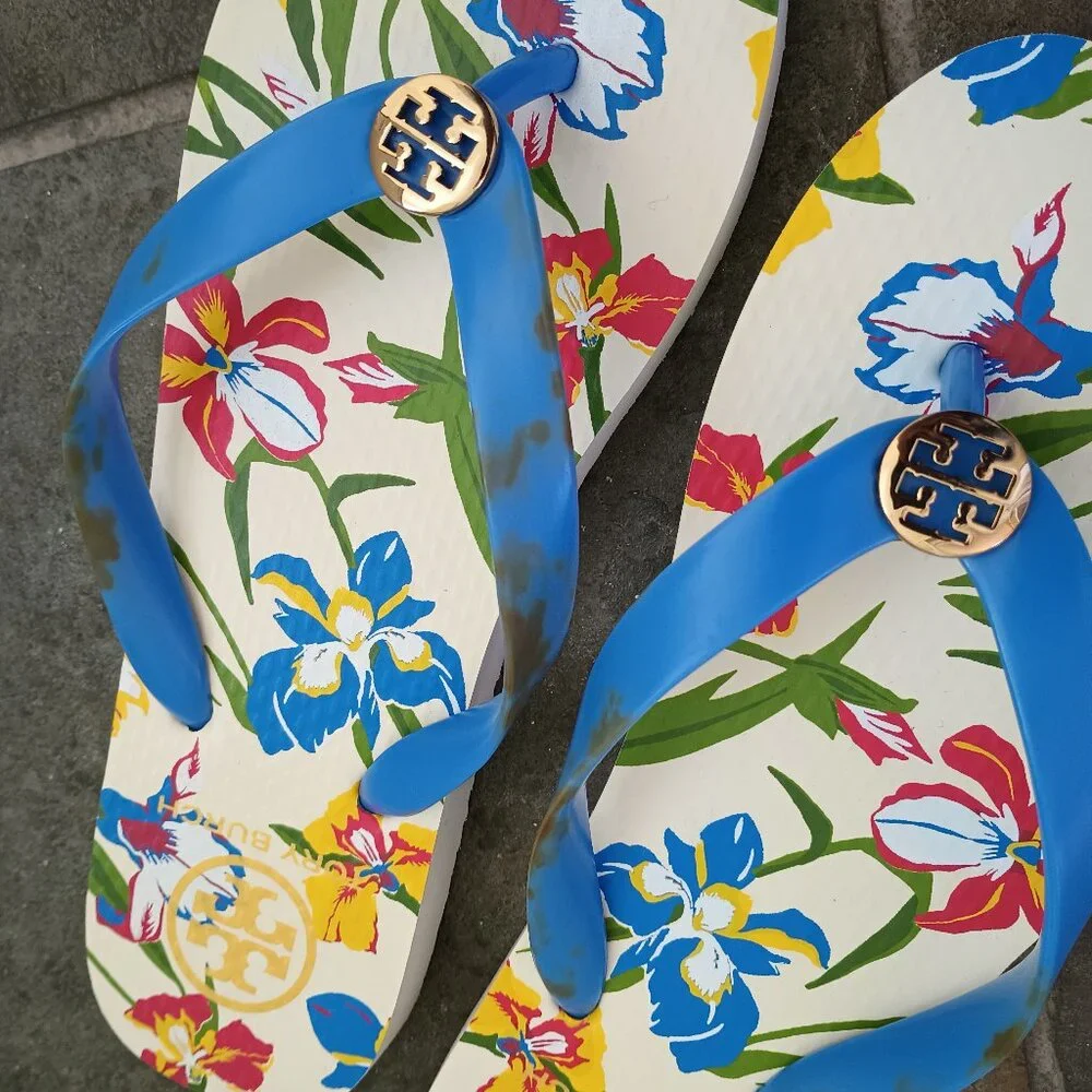 Tory Burch Iris Blue Floral Flip flop Sandal